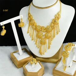 Ethiopian Tassel 24k Gold Plated Jewelry Sets For Women Arabic Wedding Indian Bridal Dubai Necklace And Earring Set Party Gifts