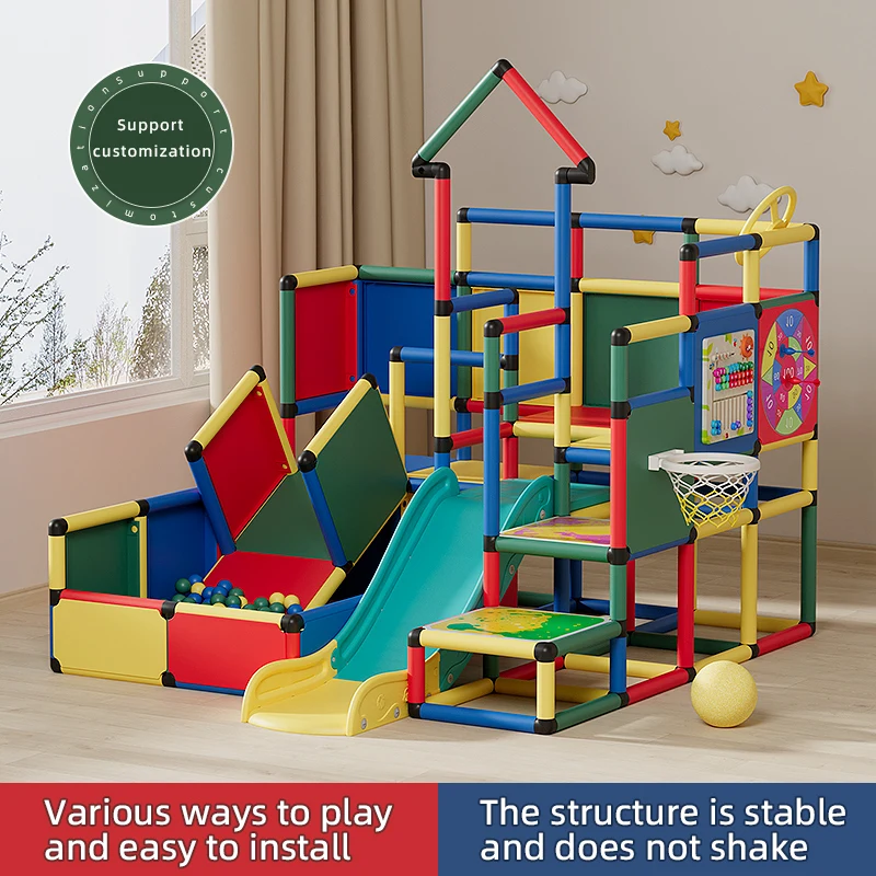 Indoor Playground Equipment, Kids Climbing Frame with Slide, Climb Tube Panel for School Play, Toddler Gym Set
