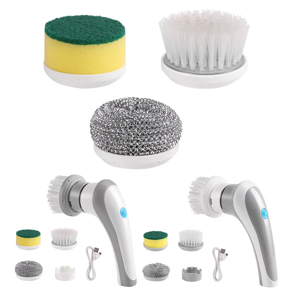 Electric Clean Brush Multifunctional Kitchen Home Cleaning Brush 3 Replaceable Brush Heads Bathroom Kitchen Cleaner