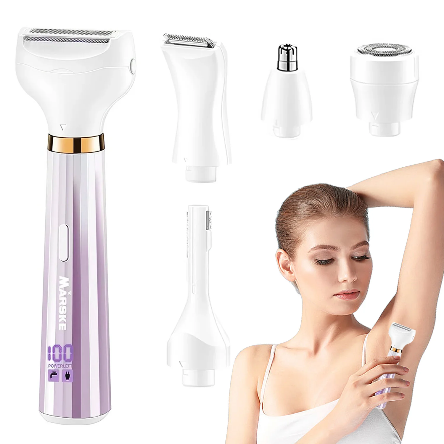 Electric Razor for Women 5 in 1 Rechargeable Electric Shaver for Lady Waterproof Portable & Skin-Friendly Painless Hair Trimmer