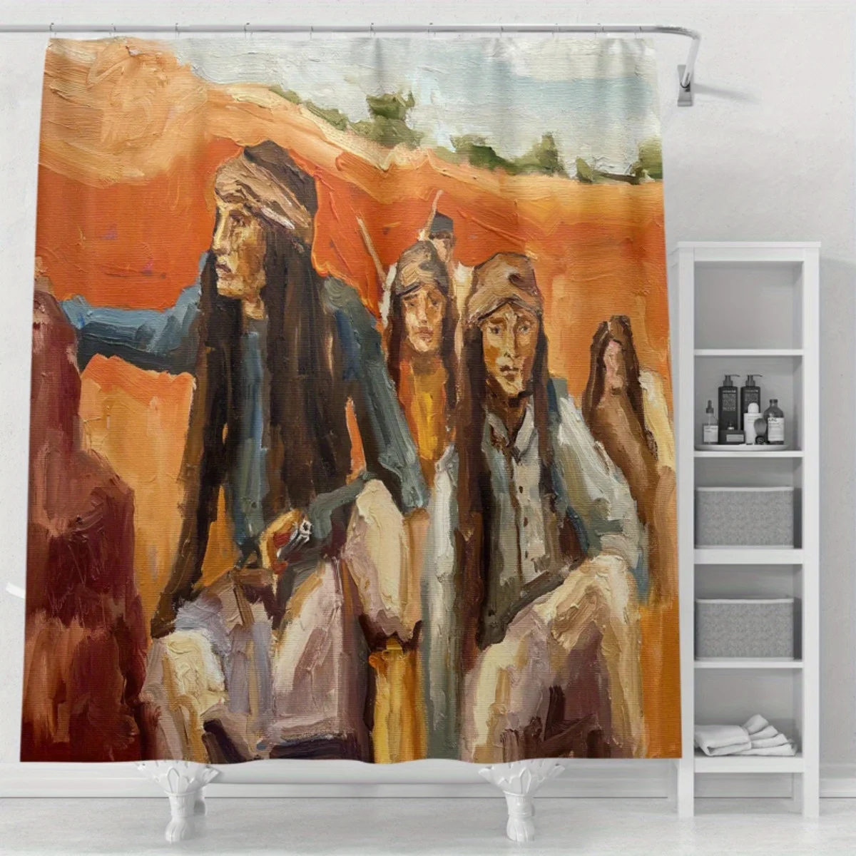 Waterproof Polyester Shower Curtain Abstract Tribal Art Canvas Print Bathroom Decor Group Portrait Artistic Ethnic Style Home Ac