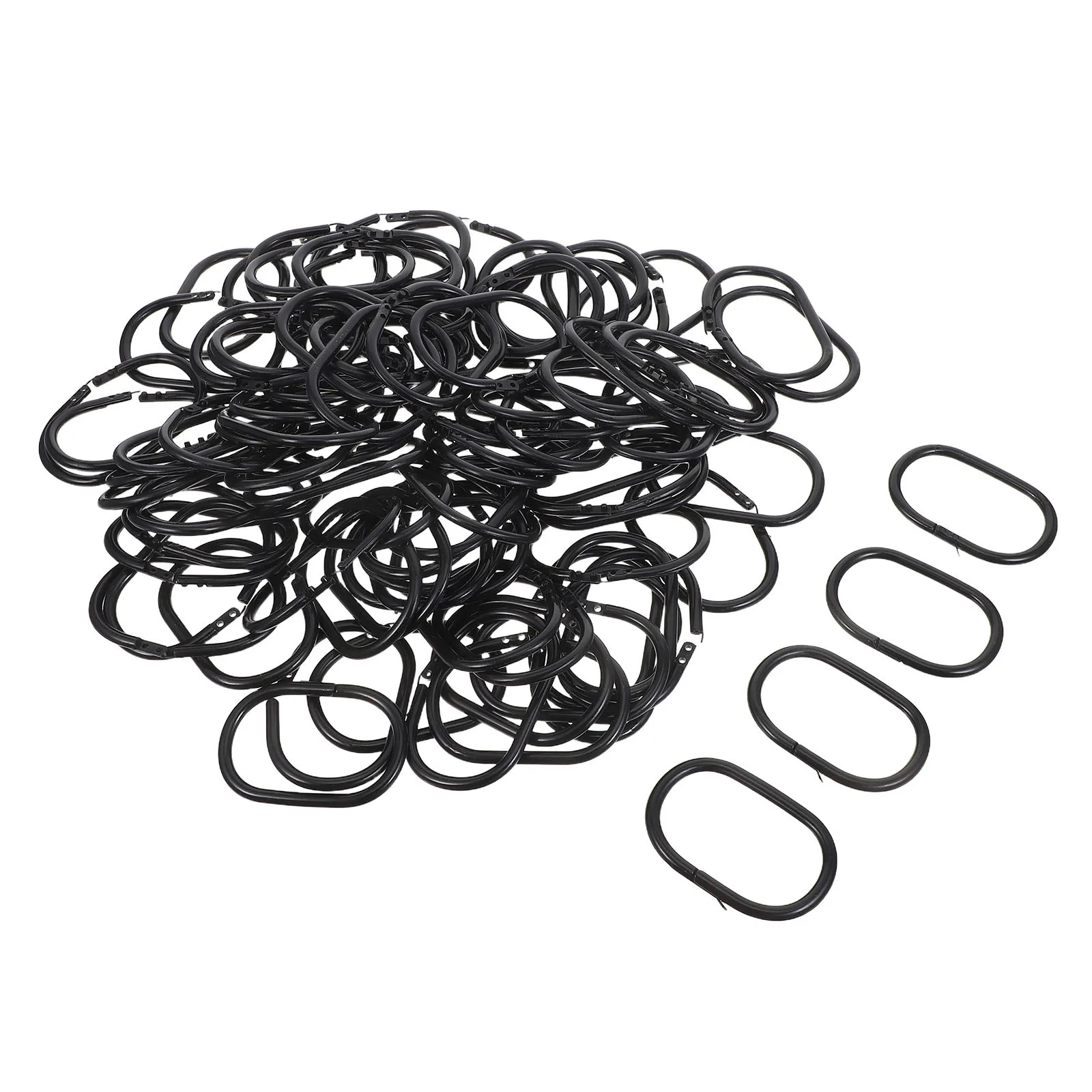 

100Pcs Shower Curtain Rings Black Plastic Easy Snap Closure Gliding Hooks for Bathroom Drapery Rods Decorative Window Hardware