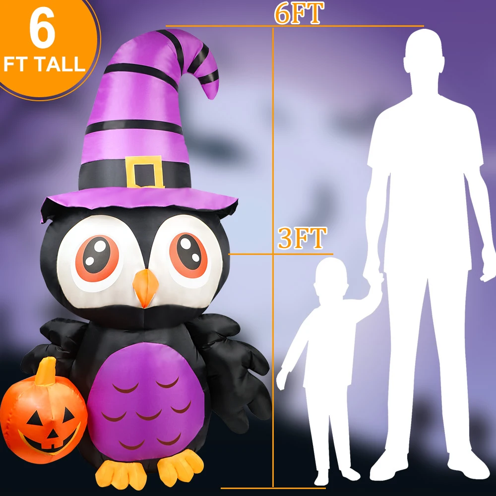 OurWarm Owl Inflatables Halloween Decorations Pumpkin Creepy Terror Scary Props Outdoor Party Yard Garden Haunted House Blow Up