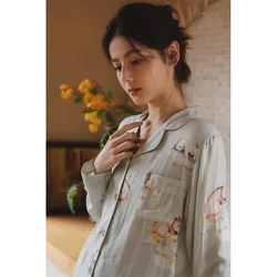 Autumn Bamboo Cotton Double Gauze Pajamas for Women Cute Dream Printed Home Clothes Long Sleeve Trousers Ladies Sleepwear