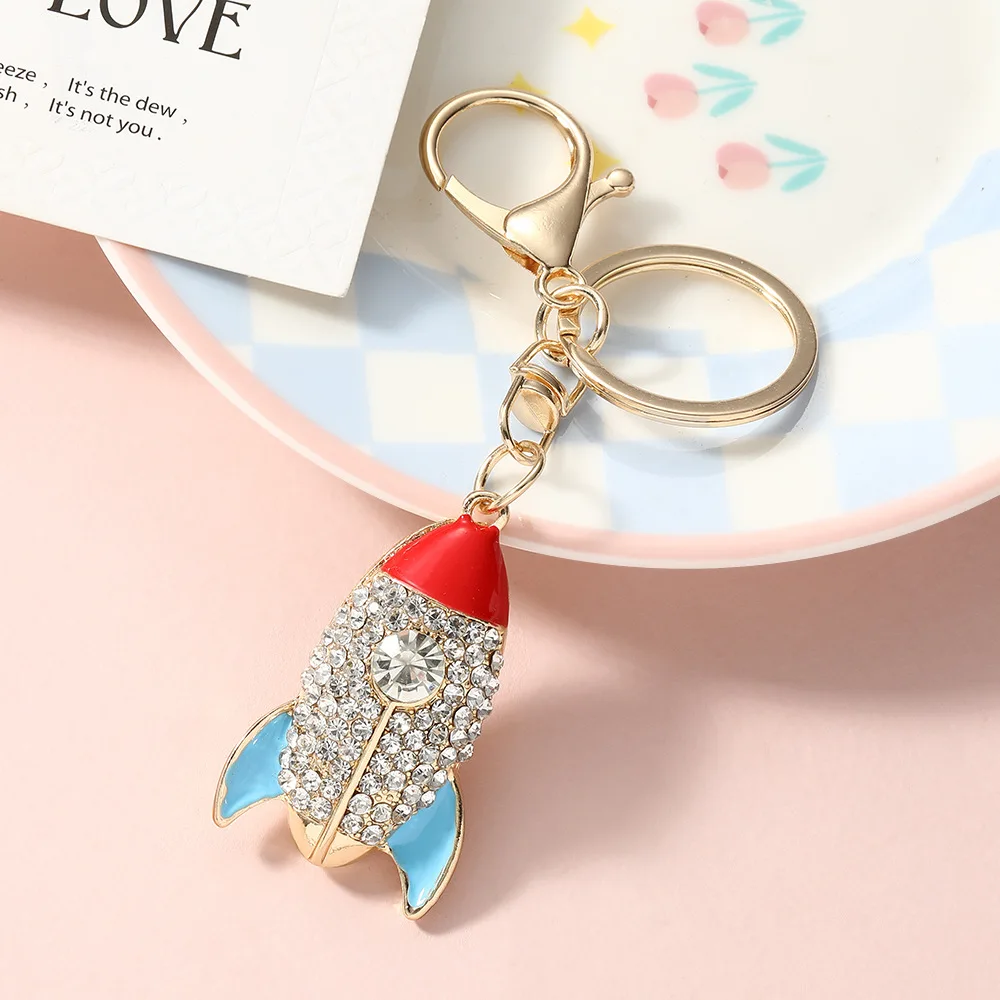 1pc Fashion Rhinestone Crystal Rocket Keychain Creative Space Car Keyring Bag Charms Backpack Haning Pendant Gifts for Friends