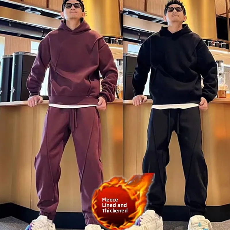 

Men's Casual Hoodie Set Thiened Fce Loose Sweatpants Autumn Winter New Sle Comfortable Breathable Cotton Blend Fabric