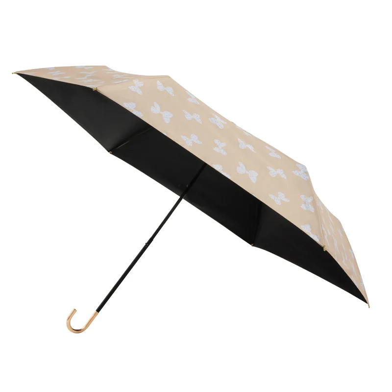 Portable Sun Umbrella Sunny and Rainy Umbrella Mini Pocket Cute Bow-knot Folding Umbrella Black Rubber UV Protection Sunshade