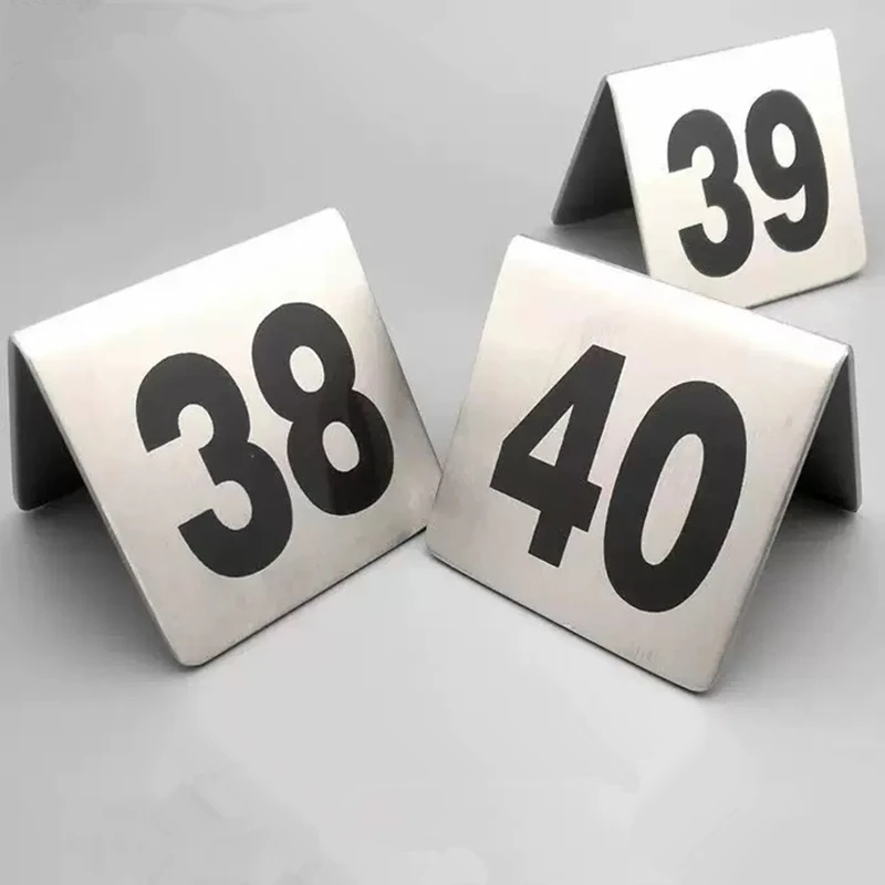Double Sides Stainless Steel Table Numbers Square Table Digital Card Plate Restaurant Hotel Desk Number,10Pcs per Set