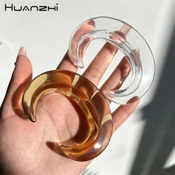 HUANZHI Exaggerated Transparent Brown Moon Resin Open Bracelet Geometric Heterotypic Vintage Cuff Bangle Jewelry for Women New
