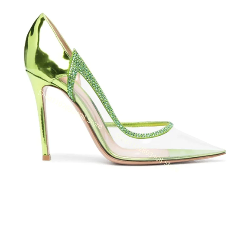 Zapatos de tacón alto y fino Para mujer, calzado de PVC transparente con decoración de cristal, punta estrecha, a la moda, Para verano, 2023