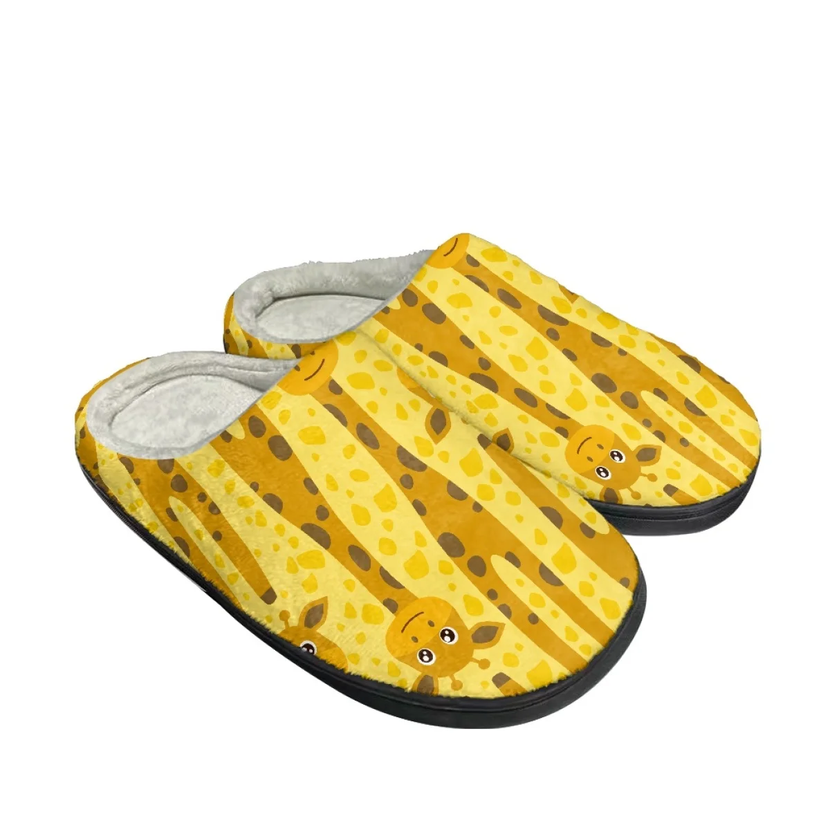 Kawaii Cartoon Giraffe Pattern Home Cotton Slipper for Woman Men Round Toe Flats Shoe Brand Design Dirt Resistant Plush Footwear