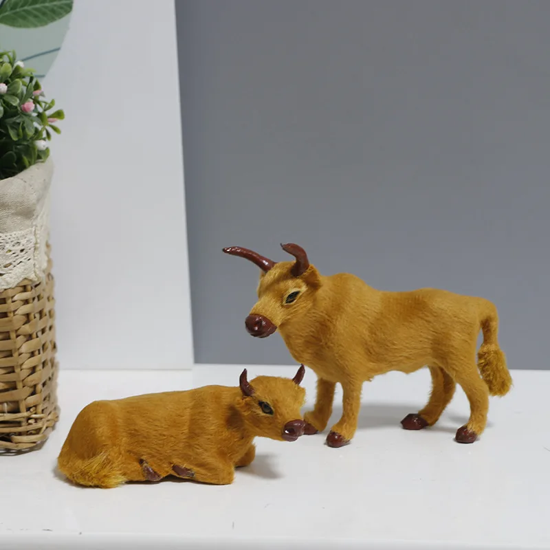 Simulation of Cattle Banquet Table Decoration Leather Animal Ornaments Small Lying Cattle Yellow Cowhide Hair Crafts Gift Shop