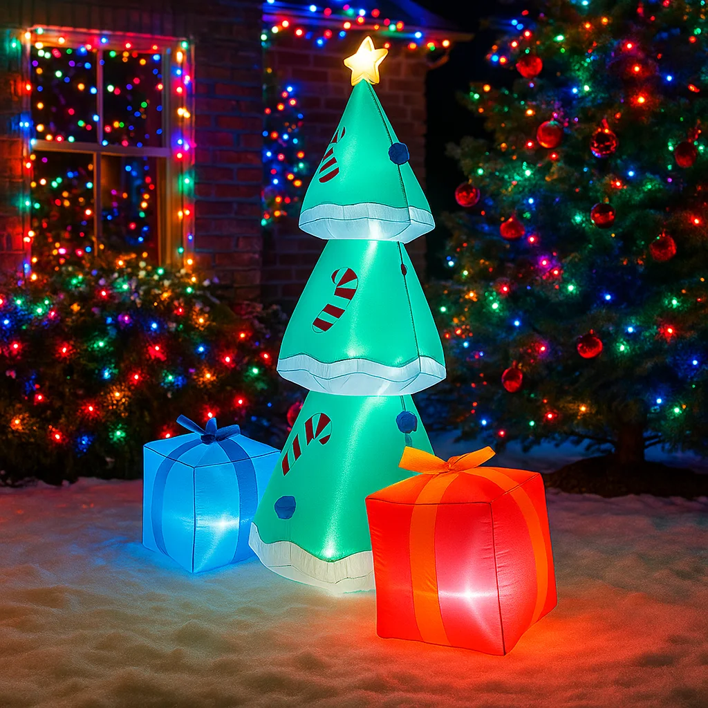 6FT Christmas Decorations Inflatable Gift Boxes Christmas Tree Toys Home Yard Ornaments With LED Decor Christmas Supplies Outd