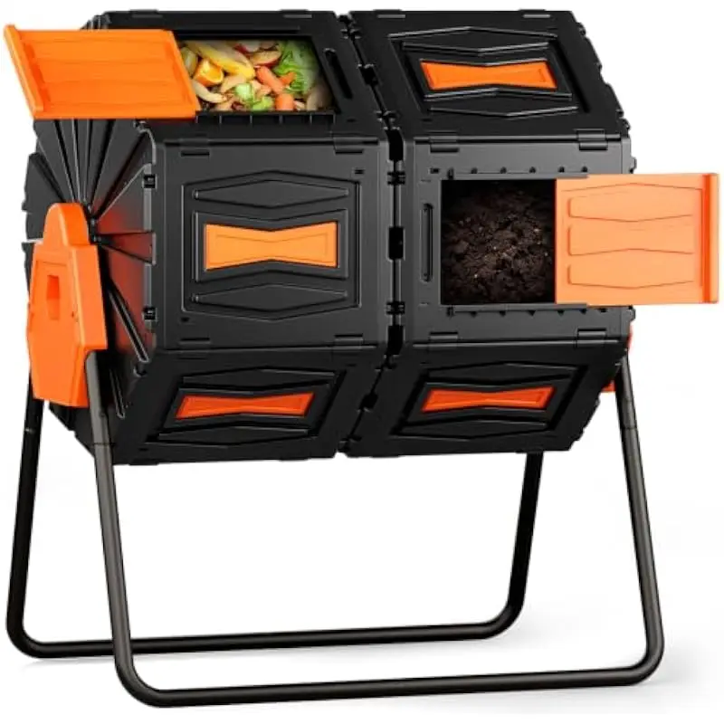 Compost Tumbler with Dual 22.5 Gallon Hexagonal Chambers, UV-Resistant Polypropylene Construction, Aeration Fins & Vent Holes, S