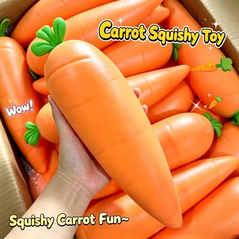 Jumbo Carrot Squishy Toy Super Soft Slow Rising Squeeze Fidget Toy Large Vegetable Shaped Stress Relief Sensory Toy for Adults