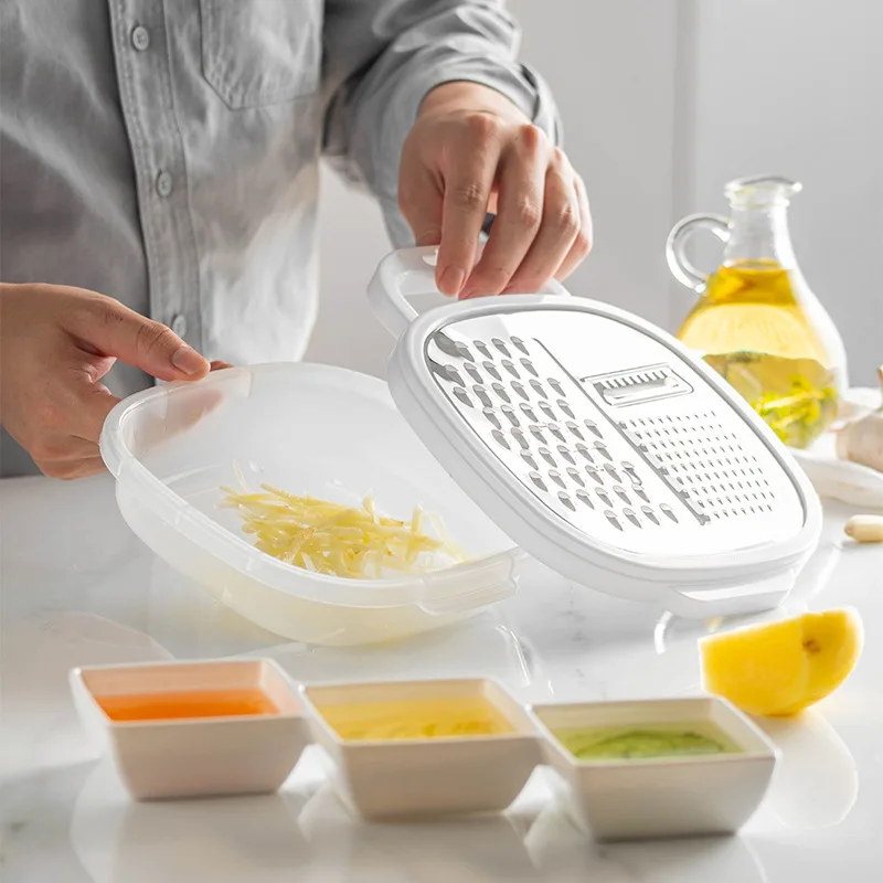 1Pc Stainless Steel Cheese Grater and Peeler Set with Container and Lid Multi-Functional Kitchen Utensil Kit for Vegetables