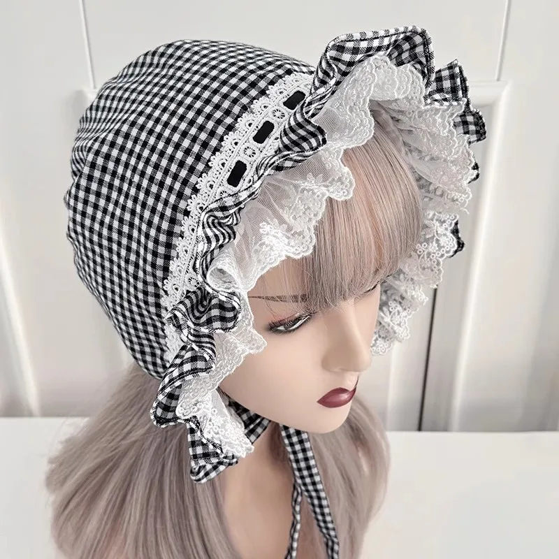 لوليتا نمط الكشكشة بونيه قبعة النساء الفتيات خادمة تأثيري ممسحة قبعة اليقطين قبعة المرأة الحاج الفيكتوري بونيه المتضخم خادمة Co