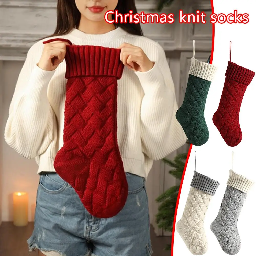 Knitted Christmas Socks Wear-resistant High Capacity Knitted Home Bags Stockings Comfortable Exquisite Gift Decoration Chri Z4Y0