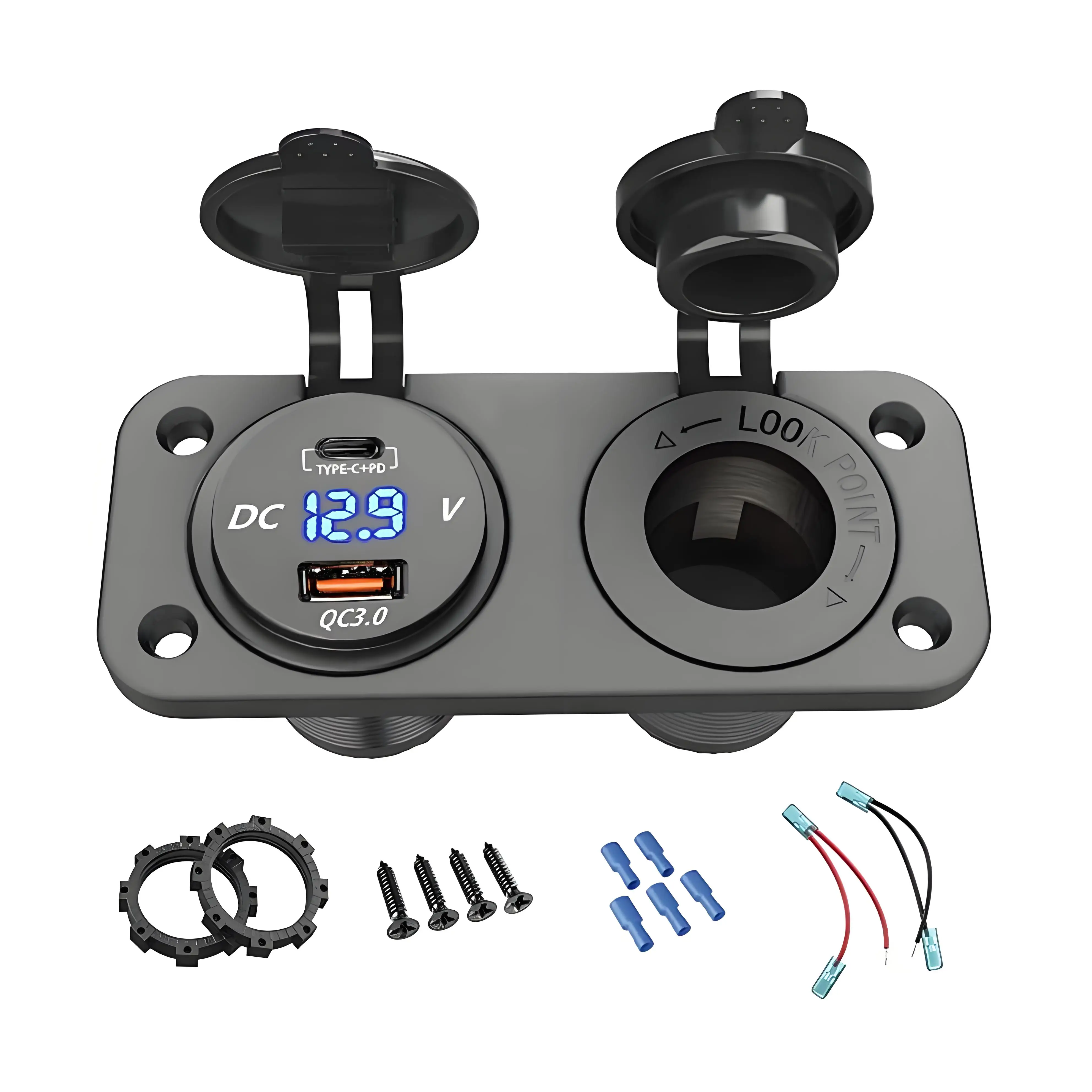 12V USB-Steckdose Marine-Schaltpanel PD3.0 & Quick Charge 3.0 USB-Anschlüsse Autoladegerät Wasserdichtes 2-in-1 DIY-Kit für Boot RV ATV
