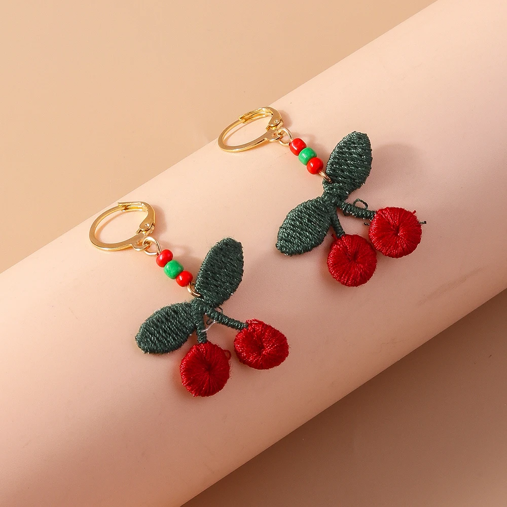 Aihua Rote Farbe Niedliche Gestrickte Blumen Ohrringe für Frauen Mädchen Handgemachte Gehäkelte Blume Rose Ohrringe Geburtstag Party Schmuck Geschenke – Detail 6
