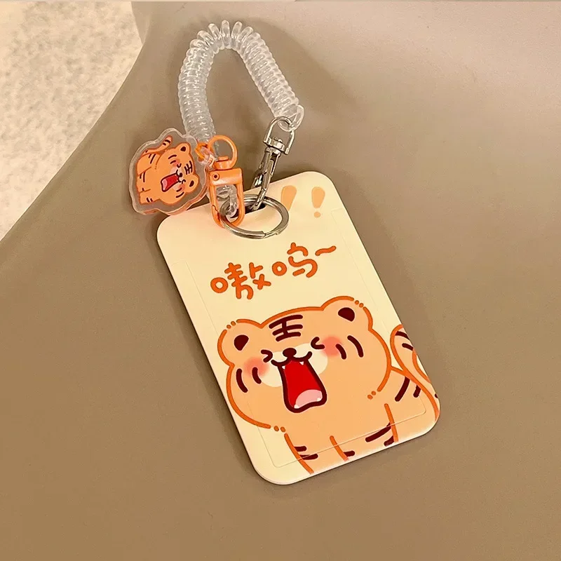 Cute Cartoon Card Cover Case Women Girl Flower Tulip  Student School  ID Bus Business Card Protective Case with Keychain Rope