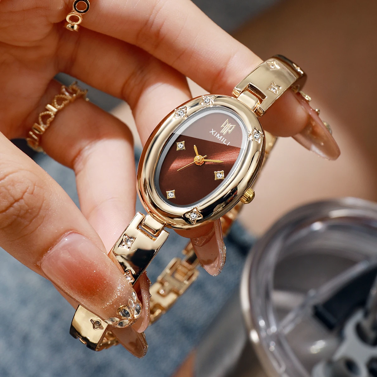 Elegant Oval Dial Women Watch Fashion Rhinestone Bracelet Bangle Ladies Quartz Wristwatches Clock Relogio Feminino（Without Box） image 5