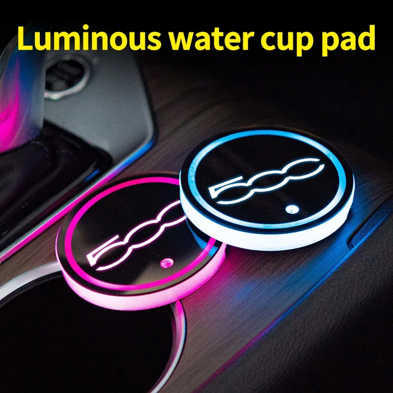 

LED car water cup mat drink holder for Fiat 500 emblem auto interior decorative atmosphere lights