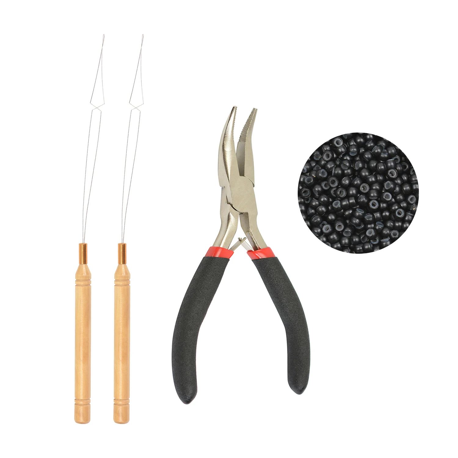 Hair Pliers Tools Set 200Pcs 3.0mm Silicone Micro Rings Links Beads 1Pc Hair Plier 2Pcs Loop Needles Threader For Hair Extension