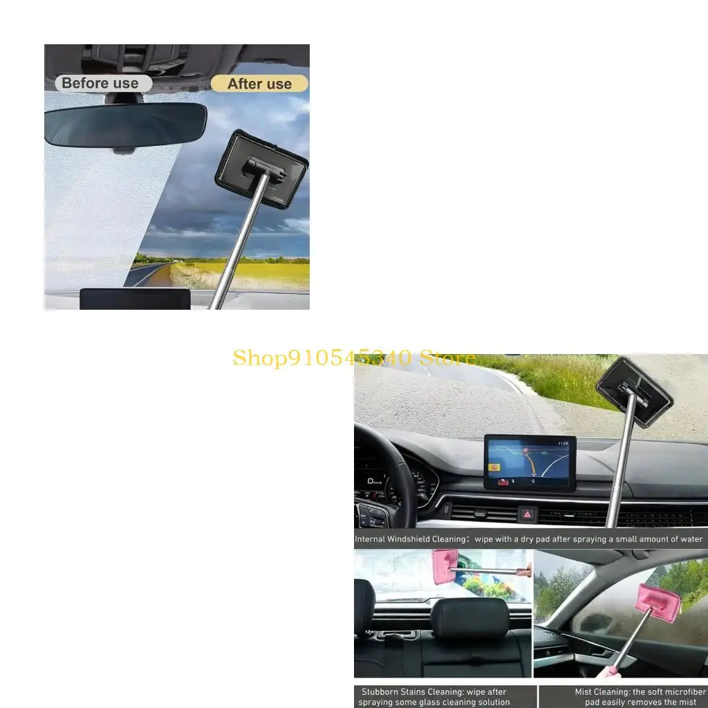 U2JA Multifunction Handheld Windshield Glass Cleaner Telescopic Adjustable Length 32 to 50cm Stainless Steel For Vehicles