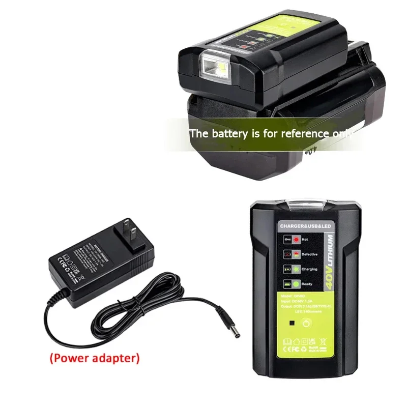 

Адаптер с USB-портом для литий-ионного аккумулятора RYOBI LUB40V 36-40V с входом постоянного тока, аварийное освещение, адаптер зарядного устройства для электроинструмента