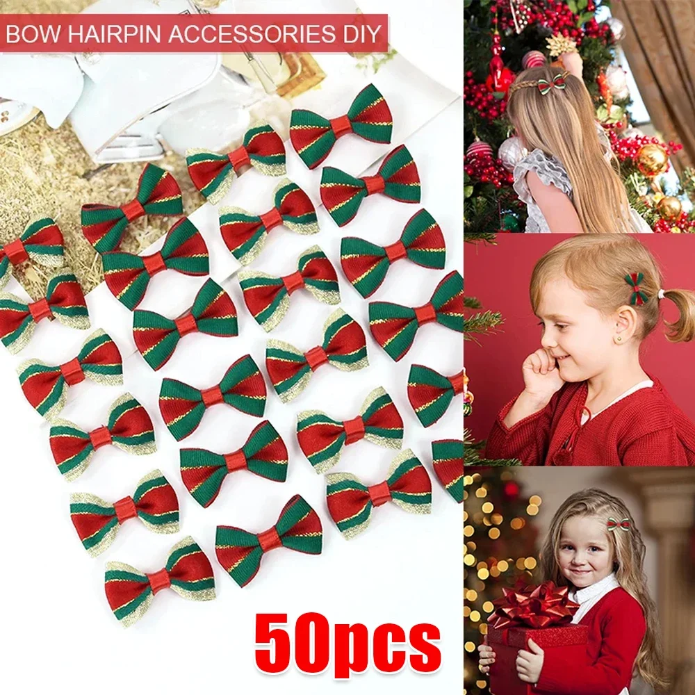 

50PCS Mini Christmas Bow Christmas Tree Hanging Decorations Craft Bows for Sewing Hair Accessory Xmas Party Decor New Year 2025