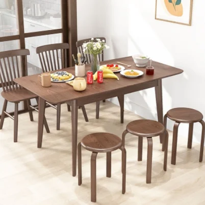 Simple Modern Solid Wood Base Extendable Kitchen Table Sintered Wood Top Foldable Dining Table