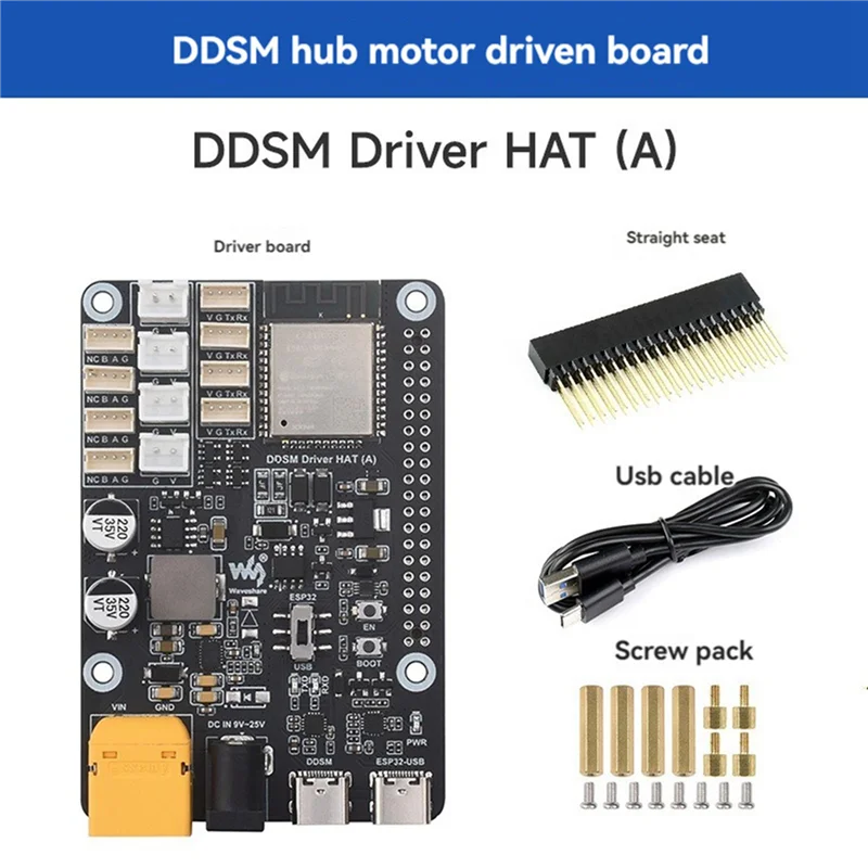 

T82C Hot Sale-2X Waveshare DDSM Driver Board Direct Drive Servo Hub Motor Driver HAT Integrates ESP32 JSON For DDSM210/DDSM115