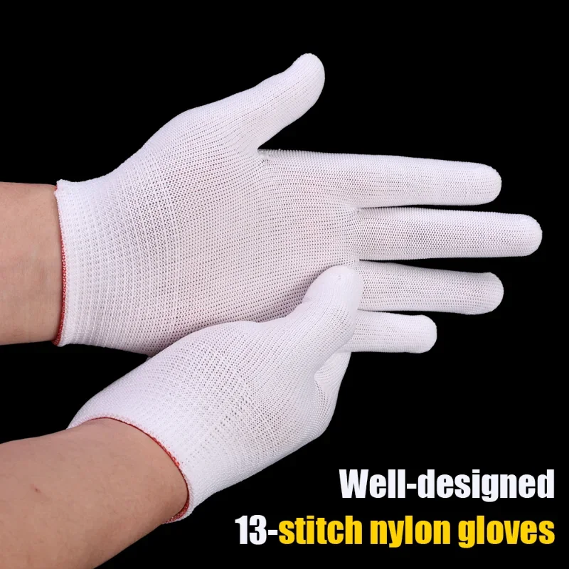 1/4Pairs White Thin Nylon Gloves with Elastic Wrist Opening Work Gloves Non-slip Gloves for Labor Work Gardening Household Goods