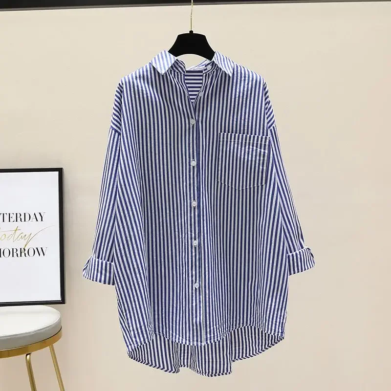 

Striped Shirt Women Shirts Summer Autumn Fashion Female Office Lady Loose Blouse Long Sleeve Sun Protection Tops Casual Shirts