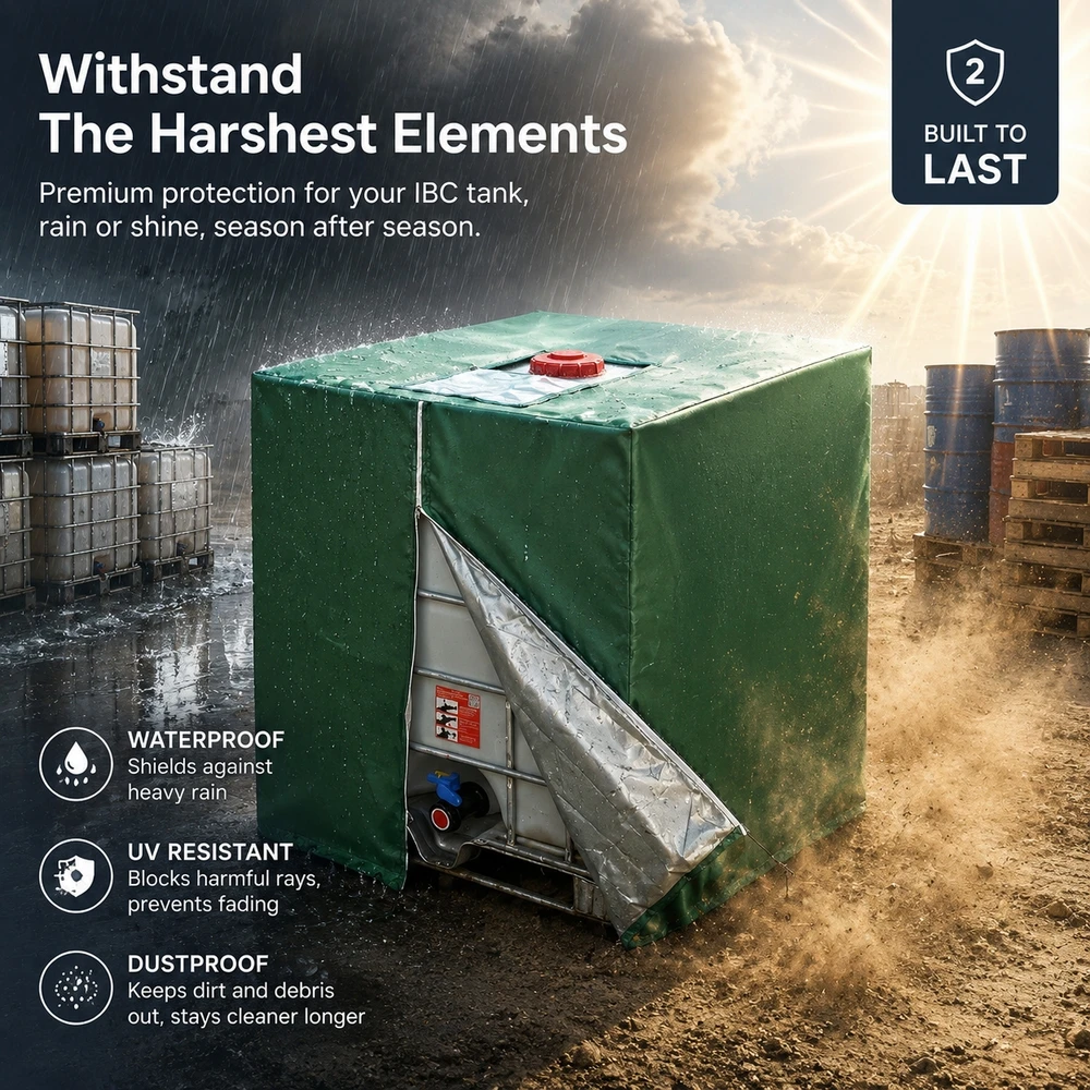 Waterproof IBC Tote Cover 120x100x116cm – 210D Oxford Fabric, UV Blocking, Pull-Cord Bottom