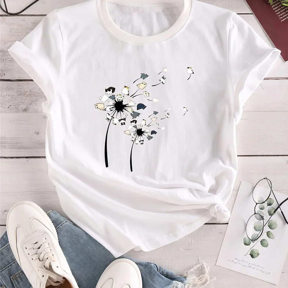 Camiseta feminina de verão coração e pegada de cachorro impressa macia e elástica camisa casual roupas de moda de rua respirável topo