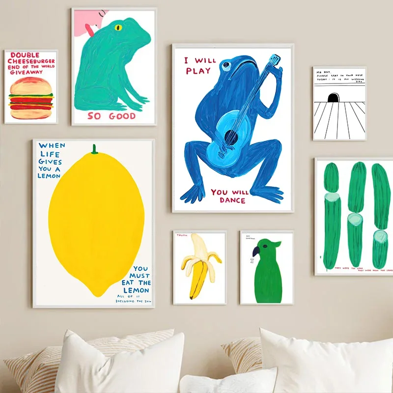 Abstract David Shrigley Frog Parrot Banana Lemon Art Canvas Painting Nordic Posters And Prints Wall Pictures Living Room Decor