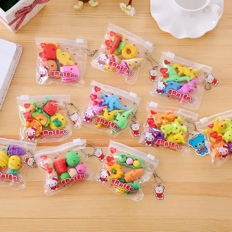 1pack/lot Food Vegetable Cake Tool Biscuits style Eraser Set Office or Study Rubber Eraser Special children Gifts