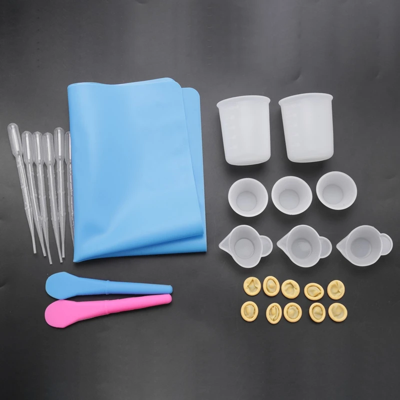 Resin Mixing Cups Kit With 100Ml Silicone Measuring Cups, Spoons, Dropping Pipettes, Finger Cots, Silicone Mat DIY