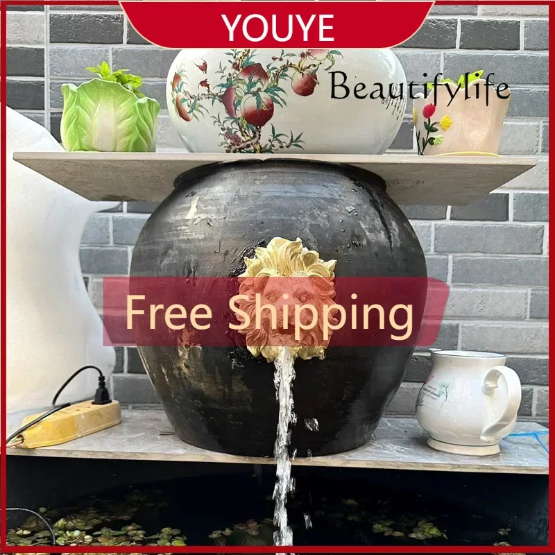 V BJ X Fountain Nozzle Head Wall Hanging Lion Head Resin Handicraft Home Decoration Landscape Water Fountain Pool Outdoor Sculpt