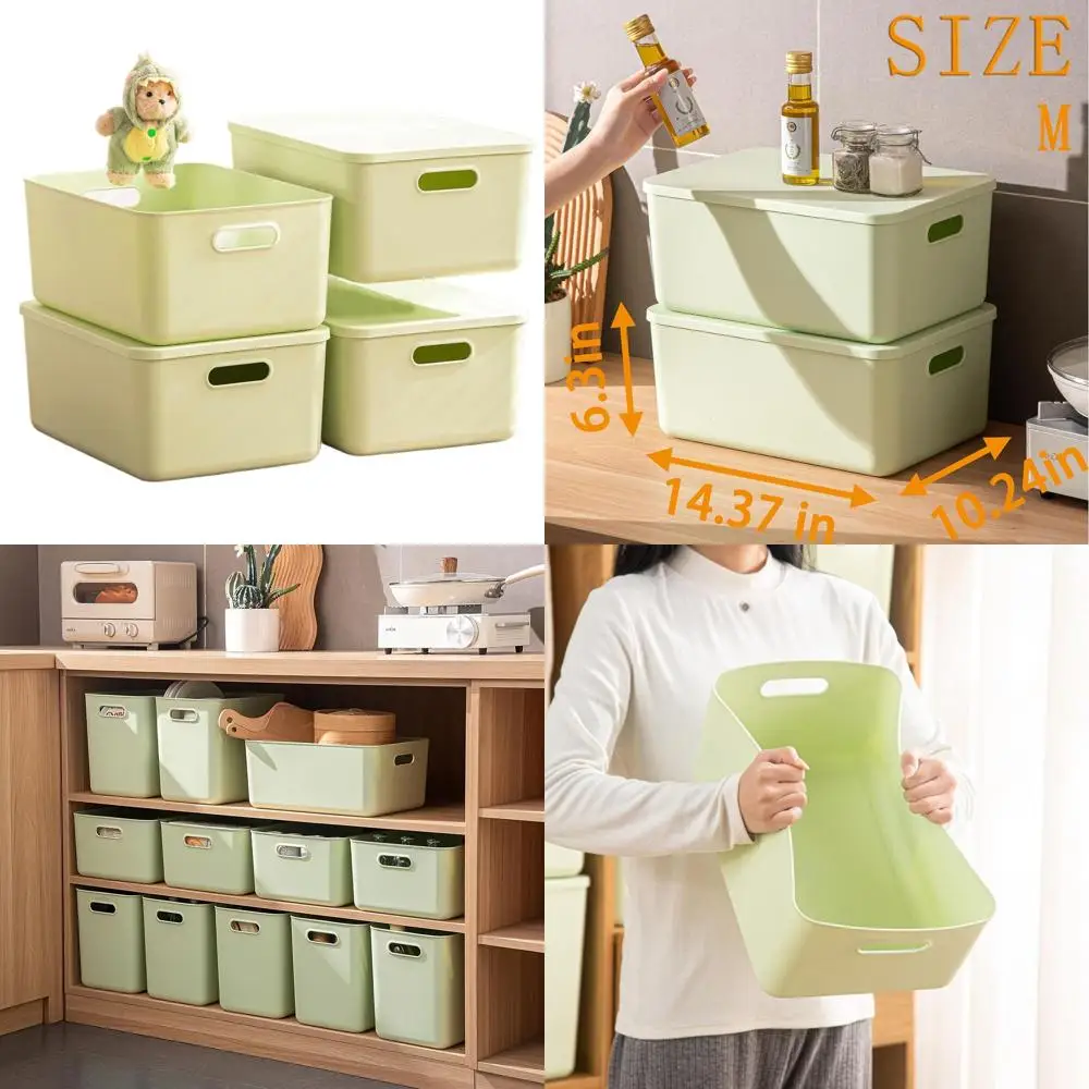 

Белые пластиковые контейнеры для хранения из 4 предметов с крышками и ручками, идеально подходят для игрушек, детских товаров, закусок, детской комнаты, полки, игровой комнаты, спальни