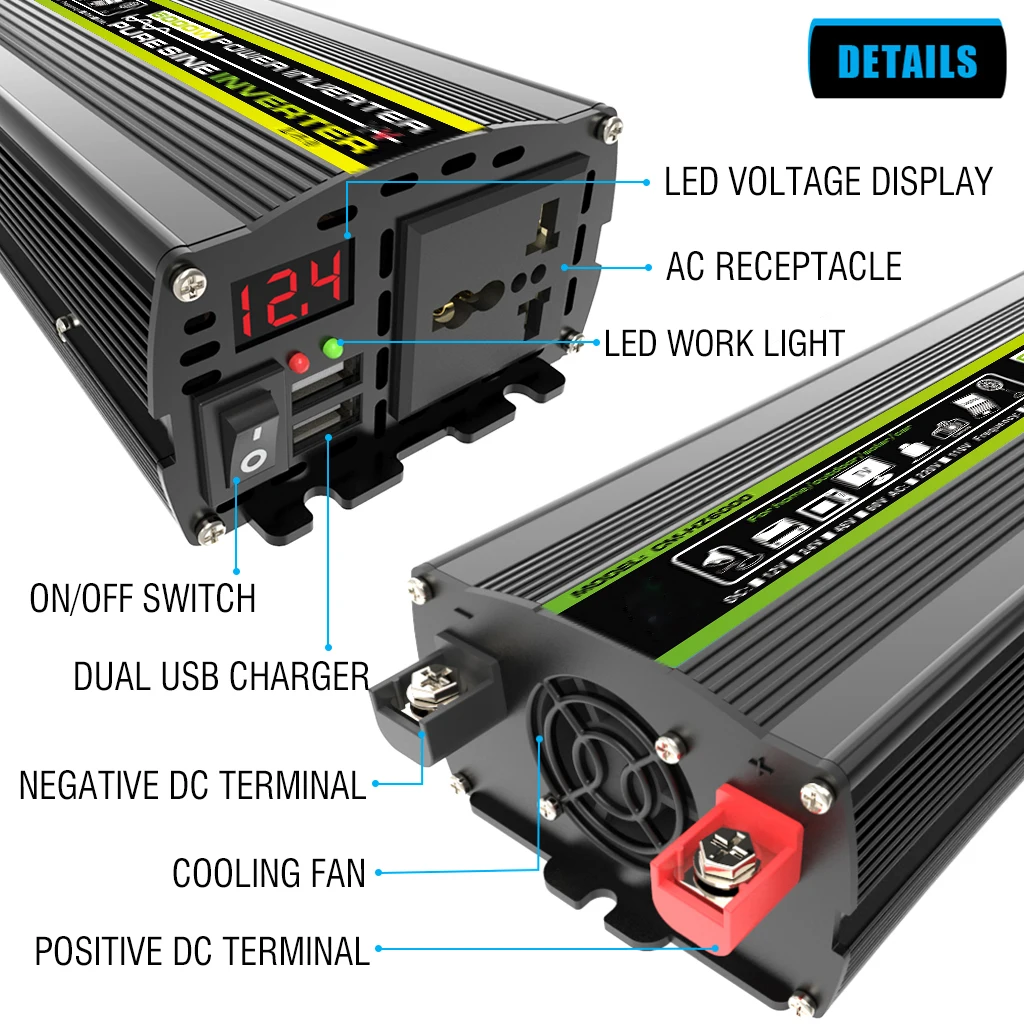 6000W/4000W/3000W Pure Sine Wave Inverter Digital Display 12V 24V 48V To 220V 110V Solar Car Outdoor Camping Wave Power Inverter