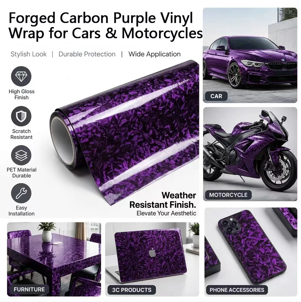 High Glossy Purple Red Crystal Forged Carbon Fiber Wrapping Vinyl Film Motorcycle Stickers Decals Auto Accessories Wrap Foil