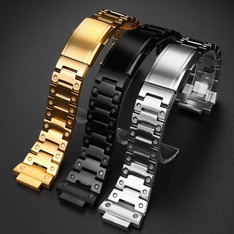 16mm Stainless Steel Solid Turtle Buckle Strap for G-Shock Casio GM-110 GA-110GB Series Small Steel Gun Metal Watchband