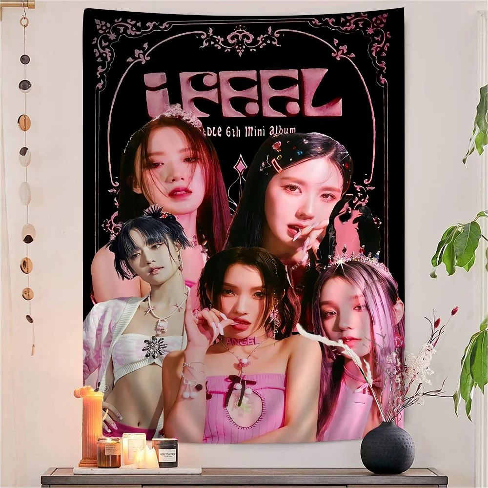 Kpop G-Gidle Good Quality DIY Wall Tapestry Hanging Tarot Hippie Wall Rugs Dorm INS Home Decor