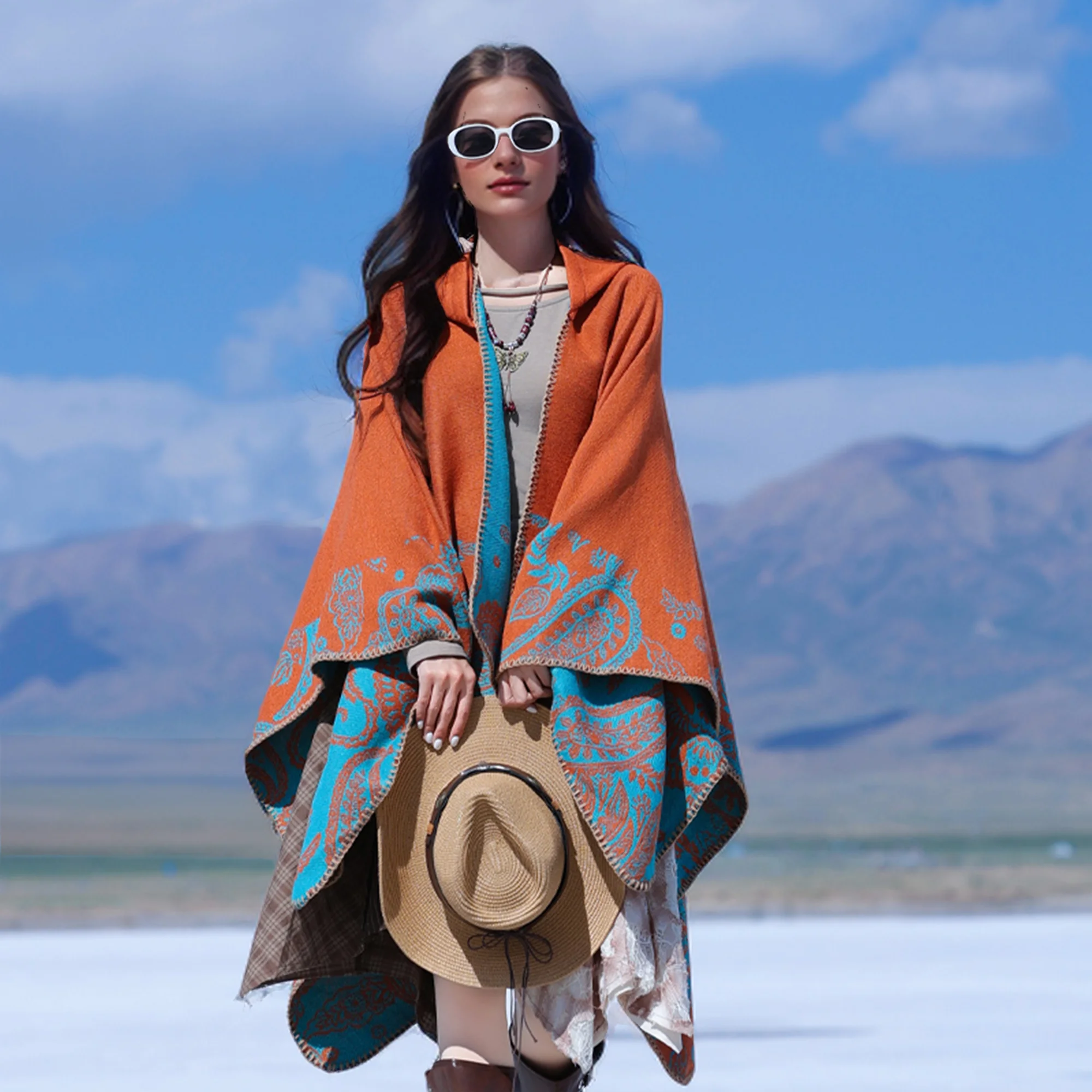 

Новая модная женская толстовка с узором, элегантный шарф-шаль, теплая накидка для осени/зимы, для путешествий и активного отдыха