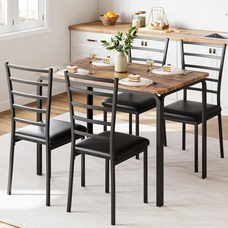 

Dining Table for 4, Small Table and Chairs Set Dinette Set for 4, Square Dinner Table Set, 5 Piece Kitchen & Dining Room Set