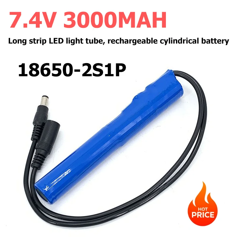 7.4V 3000mAh 18650 Li-ion battery fluorescent panel linear design long strip LED light tube rechargeable cylindrical battery
