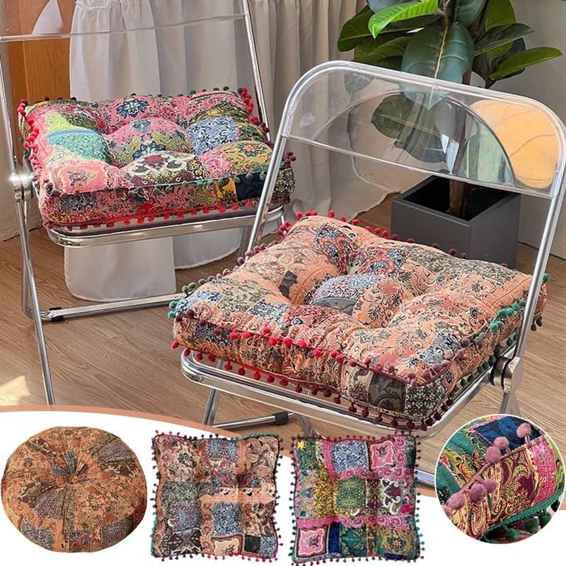 

New Ethnic Style Wool Ball Square Cushion Thickened Soft Home Office Chair Pad Seat Cushion Futon Floor Cushion Cojine Navideños